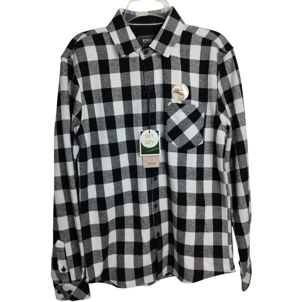 M1064) Nomad Soft Cozy Black & White Flannel Shacket Thermal Lined Shirt Small